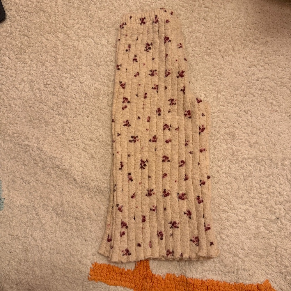 ZARA Baby Ribbed Knit Floral Pants Neutral Cream